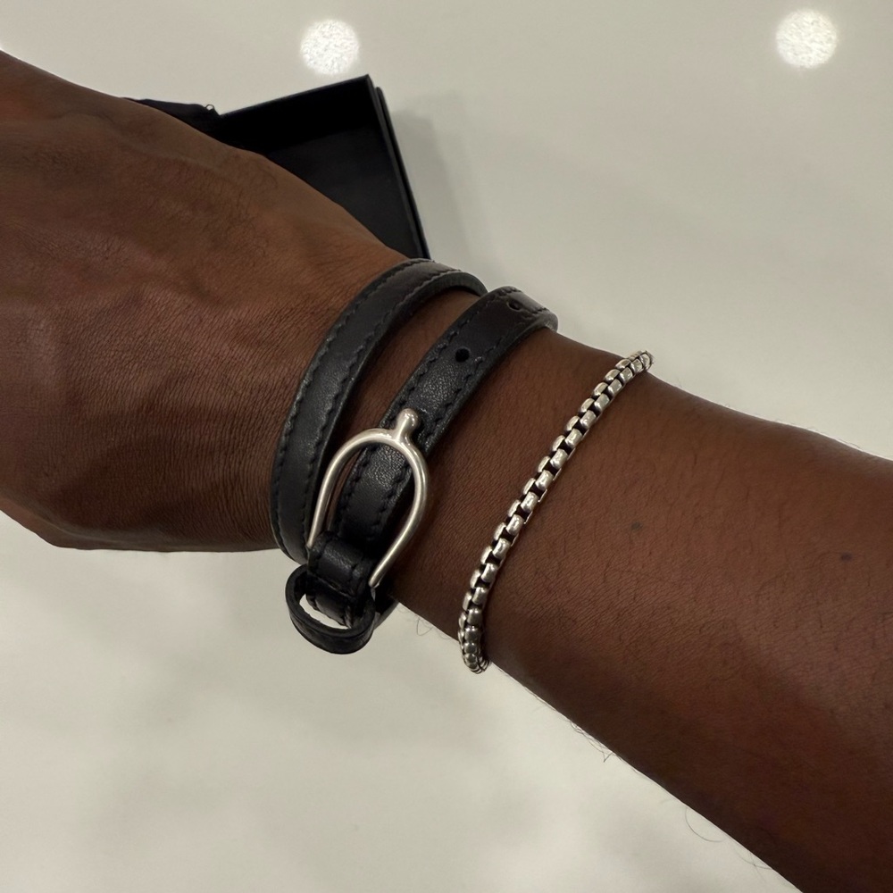 YSL Men's Black Leather Bracelet